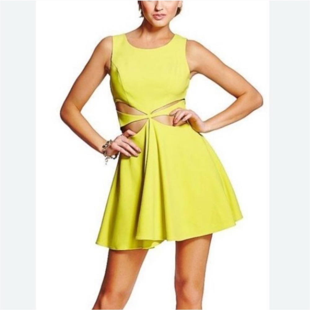 Marciano Cutout Fit-and-Flare Mini Dress in Neon Yellow